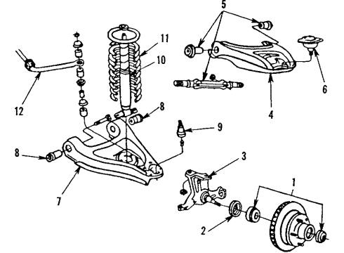 1984 Oldsmobile Delta 88 Front Suspension Components, Lower Control Arm, Upper Control Arm, Stabilizer Bar Shock Absorber Diagram for 4993745