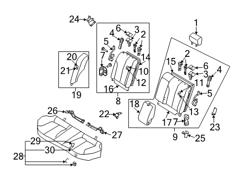 2001 Infiniti I30 Rear Seat Frame Assembly-Rear Seat Back L Diagram for 88651-2Y770