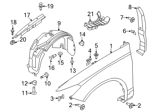 2018 Ford Fusion Fender & Components Fender Liner Diagram for HS7Z-16102-G