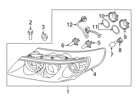 2011 Hyundai Azera Headlamps Front Turn Signal Lamp Holder Assembly Diagram for 92165-2E000