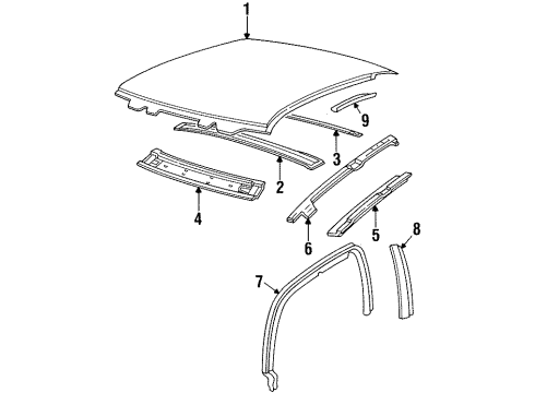 1992 Oldsmobile Achieva Roof & Components Weatherstrip Asm-Roof Side Rail Pinchweld Diagram for 22583903