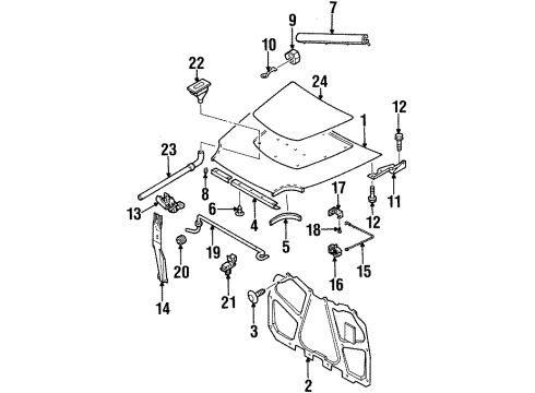 2000 Isuzu VehiCROSS Hood & Components, Exterior Trim Clip, Hood Support Rod Diagram for 8-97104-427-0