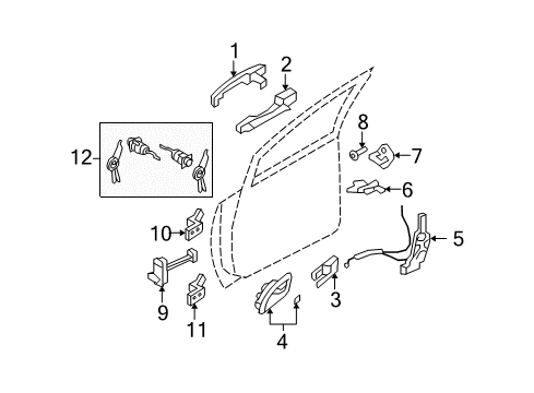 2007 Kia Rondo Rear Door Front Door Outside Handle Assembly, Right Diagram for 826601D020