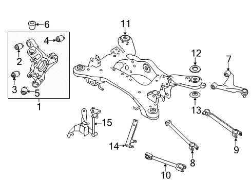 2017 Infiniti Q50 Rear Suspension Components, Lower Control Arm, Upper Control Arm, Stabilizer Bar Stopper-Differential Mounting, Lower Diagram for 55475-1PM0A