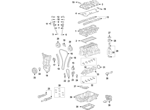 2018 Buick Regal Sportback Engine Parts, Mounts, Cylinder Head & Valves, Camshaft & Timing, Variable Valve Timing, Oil Cooler, Oil Pan, Oil Pump, Balance Shafts, Crankshaft & Bearings, Pistons, Rings & Bearings Mount Diagram for 84080173