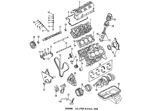 1992 Isuzu Trooper Engine Parts, Mounts, Cylinder Head & Valves, Camshaft & Timing, Oil Cooler, Oil Pan, Oil Pump, Crankshaft & Bearings, Pistons, Rings & Bearings Pulley, Tensioner Diagram for 8-94364-816-1