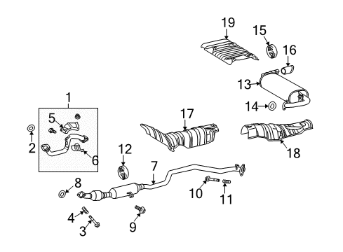 2009 Toyota Matrix Exhaust Components Heat Shield Diagram for 58153-02151