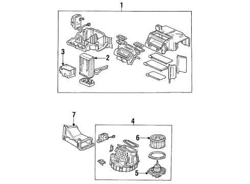 1990 Acura Integra Blower Motor & Fan Heater Unit Assembly Diagram for 79100-SK7-A01