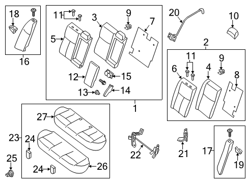 2015 Nissan Altima Rear Seat Components Clip-Trim Diagram for 01553-0106U