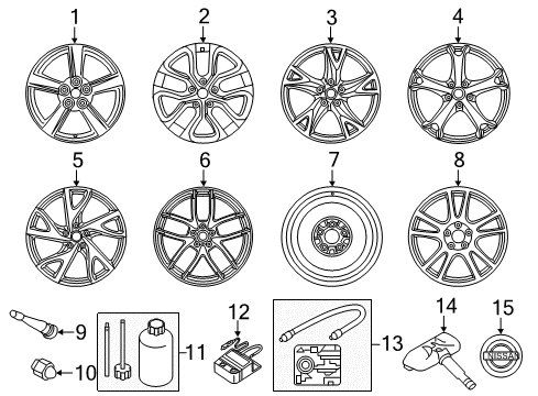 2010 Nissan 370Z Wheels Spare Tire Wheel Assembly Diagram for 40300-4CE7A