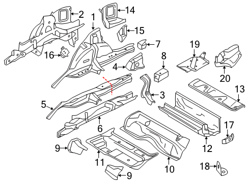 2020 BMW 430i Rear Floor & Rails Support, Wheelhouse Left Diagram for 41007284307