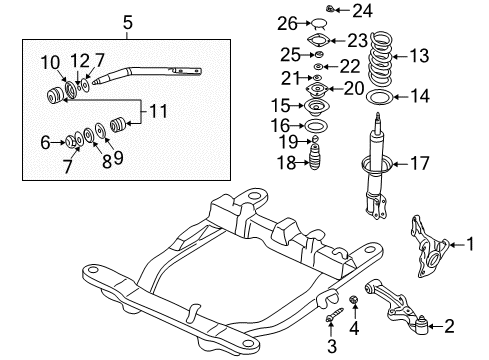 2005 Kia Sedona Front Suspension Components, Lower Control Arm, Stabilizer Bar Nut-Tension Rod Diagram for 0887134133A
