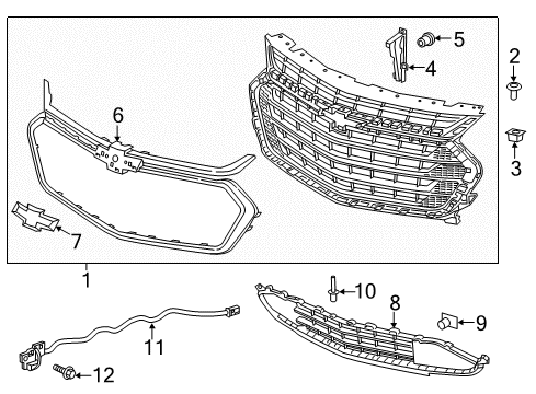 2019 Chevrolet Traverse Grille & Components Nameplate Diagram for 84243242