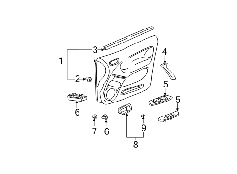 2002 Toyota RAV4 Door & Components Armrest Base Diagram for 74232-42080-E0