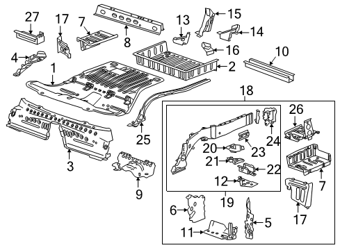 2016 Cadillac ATS Rear Floor & Rails Upper Crossmember Diagram for 22860842