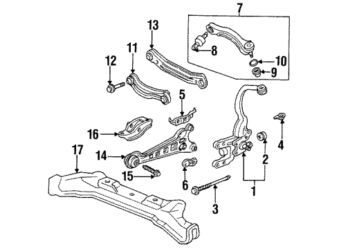 1996 Honda Accord Rear Suspension Components, Lower Control Arm, Upper Control Arm, Stabilizer Bar Knuckle, Right Rear (Drum) Diagram for 52111-SV4-C00