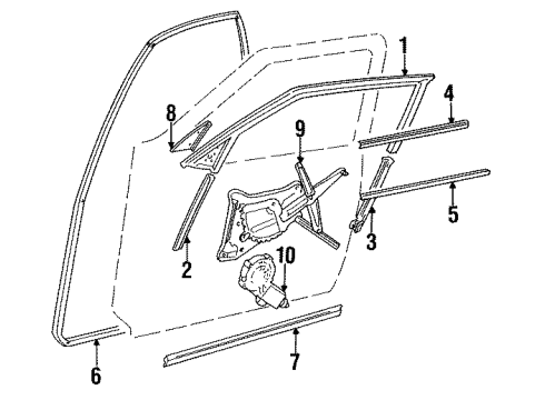 1994 BMW 740iL Door & Components Left Window Guide Diagram for 51321908975