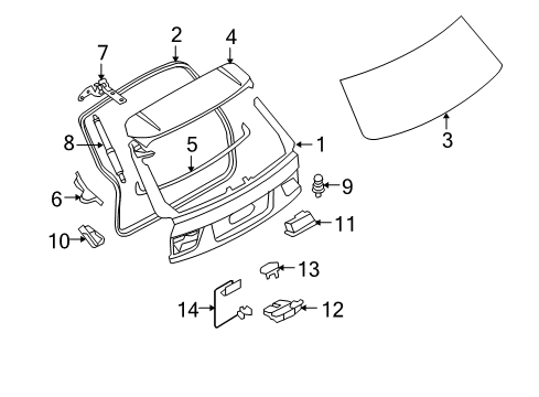 2008 BMW X5 Lift Gate - Gate & Hardware Trunk Lid, Top Diagram for 41627262544