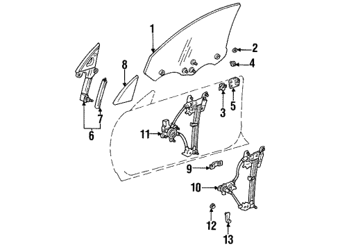 1995 Toyota Celica Front Door Run, Front Door Glass Diagram for 68141-20260