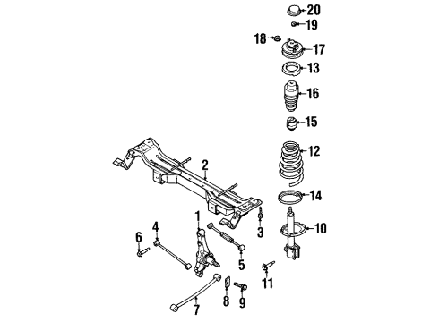 1998 Kia Sephia Rear Suspension Components, Stabilizer Bar Rear Coil Spring Diagram for 0K2A528011