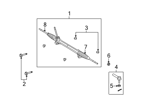 2013 Toyota Matrix Steering Column & Wheel, Steering Gear & Linkage Gear Assembly Mount Bolt Diagram for 90105-12341