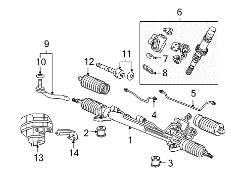 2006 Acura RL Steering Column & Wheel, Steering Gear & Linkage Pipe Assembly, Driver Side Feed Diagram for 53671-SJA-A01