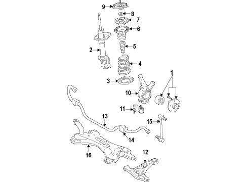 2013 Scion tC Front Suspension Components, Lower Control Arm, Stabilizer Bar Front Hub & Bearing Diagram for 43550-0R020