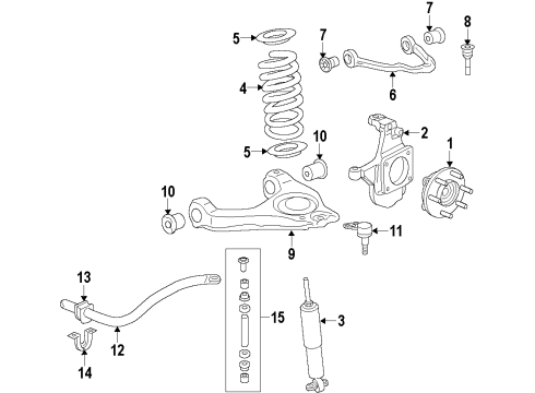 2010 Cadillac Escalade Front Suspension Components, Lower Control Arm, Upper Control Arm, Ride Control, Stabilizer Bar Shock Absorber Diagram for 19368457