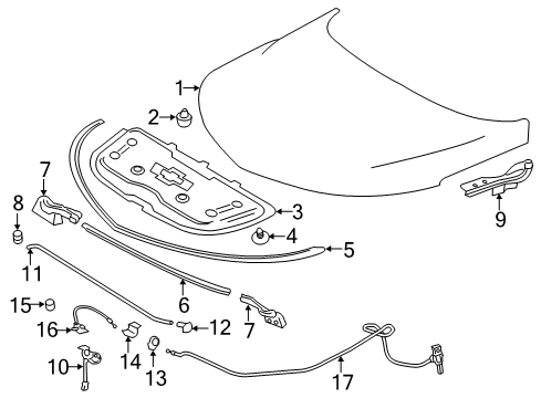 2019 Chevrolet Volt Hood & Components Release Cable Diagram for 23285643