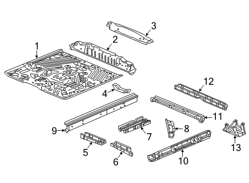 2020 Honda Pilot Pillars, Rocker & Floor - Floor & Rails Frame, Center Diagram for 65150-TZ6-A00ZZ