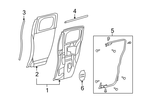 2008 Toyota FJ Cruiser Rear Door Door Weatherstrip Diagram for 67872-35073