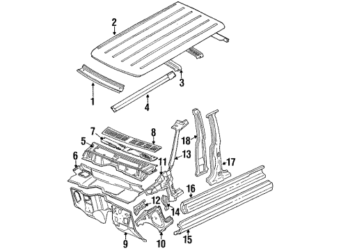 1987 Jeep Comanche Cab Cowl, Hinge Pillar, Lock Pillar, Rocker, Roof Grille-COWL Panel Diagram for 55008832