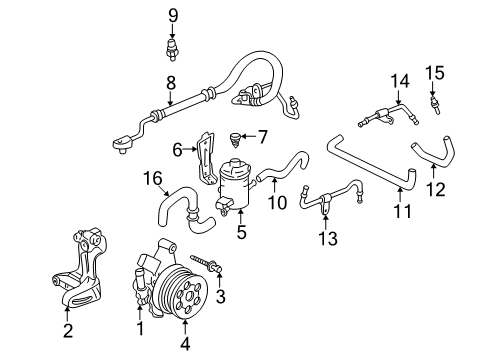 1998 Honda Civic P/S Pump & Hoses, Steering Gear & Linkage Pump Sub-Assembly, Power Steering (Indent Mark P) Diagram for 56110-P2A-963