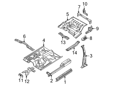 2001 Nissan Frontier Center Pillar, Rocker, Floor Assembly Rear Floor Diagram for 74510-9Z330