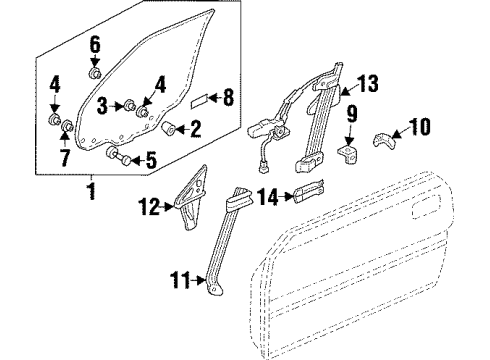 1996 Acura TL Front Door Plate, Right Front Door Glass Stopper Diagram for 72245-SL5-000