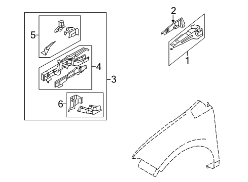 2008 Lincoln MKX Structural Components & Rails Apron/Rail Assembly Diagram for 8T4Z-16054-B