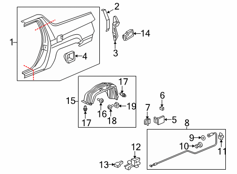 2009 Honda Ridgeline Side Panel & Components Cover, L. RR. Fender Diagram for 74556-SJC-A01