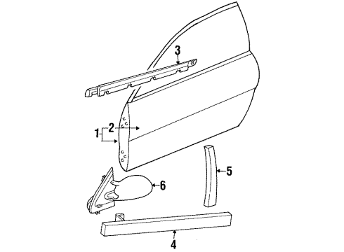 1995 Dodge Stratus Front Door & Components, Outside Mirrors, Exterior Trim Door Rear Side View-Mirror Glass Left Diagram for 4778081