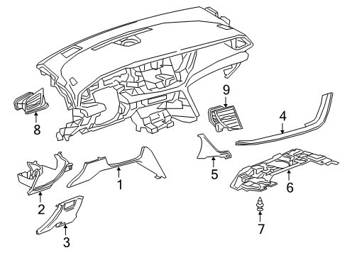 2019 Buick Regal Sportback Cluster & Switches, Instrument Panel Air Vent Grille Diagram for 39017311