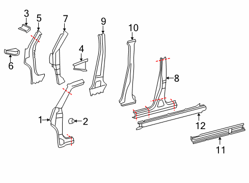 2014 Scion xB Center Pillar & Rocker, Hinge Pillar Center Pillar Reinforcement Diagram for 61037-12913