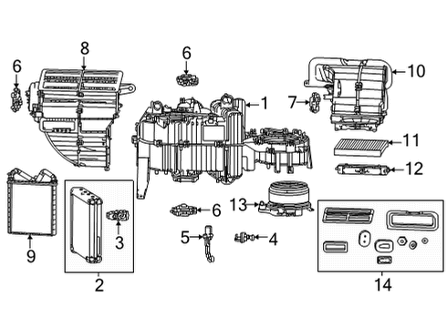 2022 Jeep Wagoneer A/C Evaporator & Heater Components A/C AND HEATER Diagram for 68565843AA