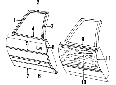 1988 Buick Electra Front Door & Components, Exterior Trim Molding Kit, Front Side Door Transfer Upper Finish Diagram for 9637198