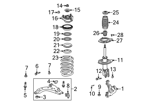 2003 Buick Rendezvous Front Suspension Components, Lower Control Arm, Stabilizer Bar Ball Joint Diagram for 88965333