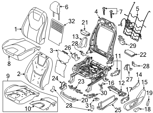 2022 Ford Edge Front Seat Components Slide Knob Diagram for DG9Z-14A701-ABK