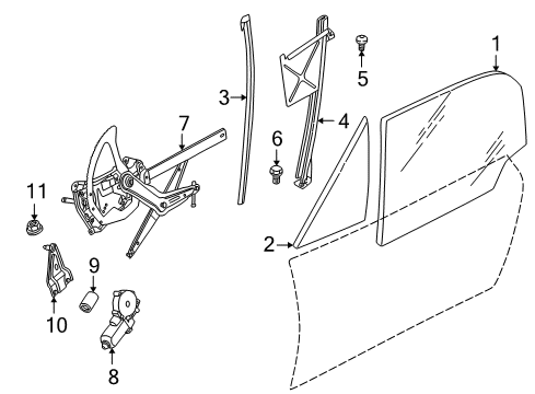 1997 BMW Z3 Door & Components Front Left Window Guide Diagram for 51328410167