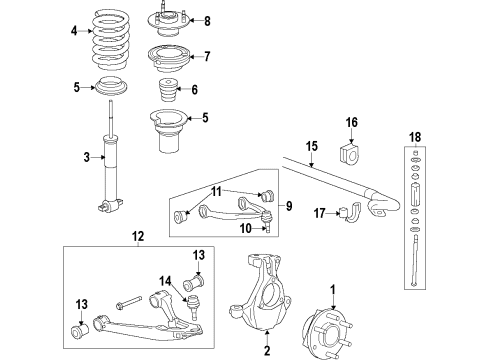 2015 GMC Sierra 1500 Front Suspension Components, Lower Control Arm, Upper Control Arm, Stabilizer Bar Strut Diagram for 23156080