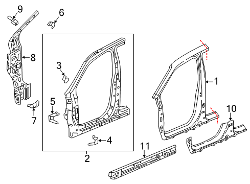 2017 Honda Ridgeline Aperture Panel, Hinge Pillar, Rocker PANEL R, FR. (OUTER) Diagram for 04635-T6Z-A01ZZ