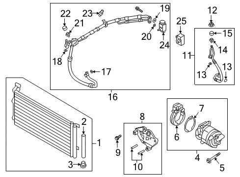 2019 Kia Optima A/C Condenser, Compressor & Lines Bracket-Compressor Mounting Diagram for 97703-E6000