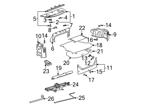 2004 Toyota Camry Interior Trim - Rear Body Door Trim Panel Screw Diagram for 90159-A0016