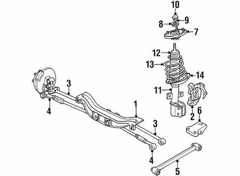 2002 Oldsmobile Intrigue Rear Suspension Components, Stabilizer Bar Rear Suspension Strut Assembly Diagram for 22400001